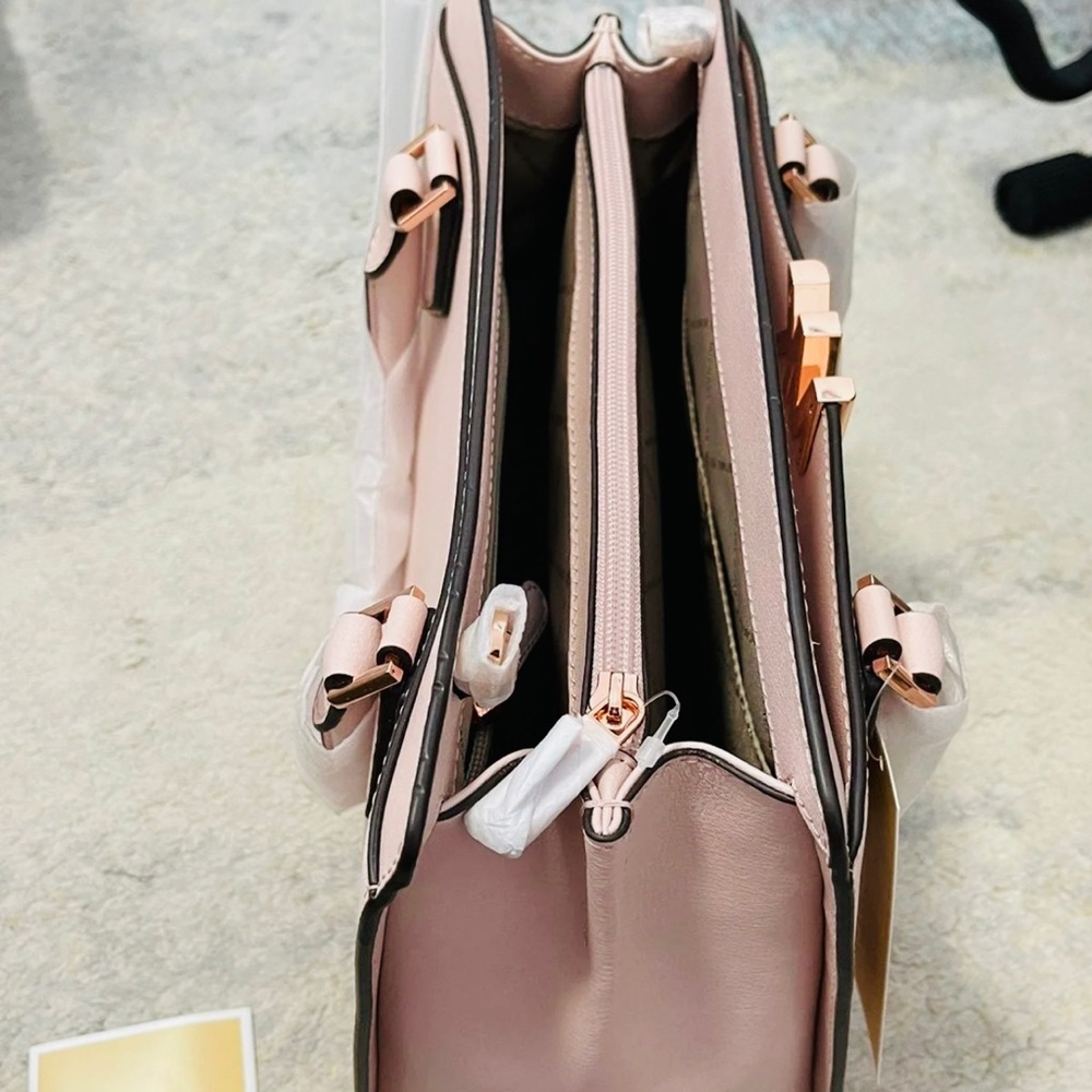 NWT Michael Kors Mott Large Saffiano Leather Satchel Bag In Power Blush Color - Picture 7 of 13
